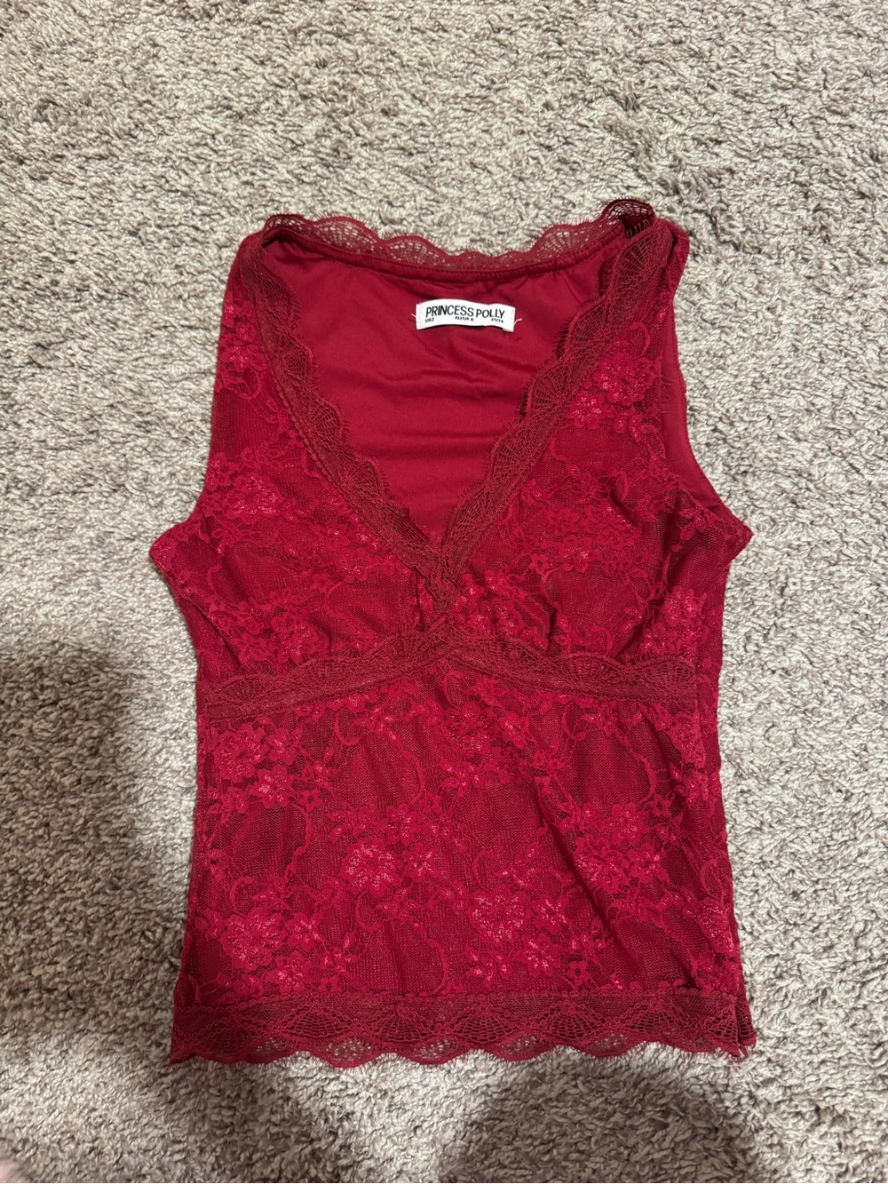 Princess Polly Burgundy Floral Lace V-Neck Camisole